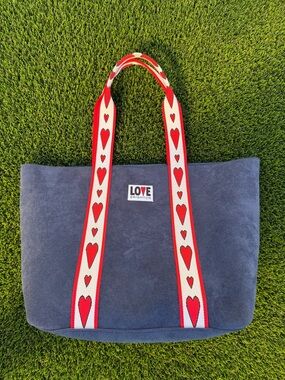 Brighton Navy Suede Tote with Red and Cream Heart Straps